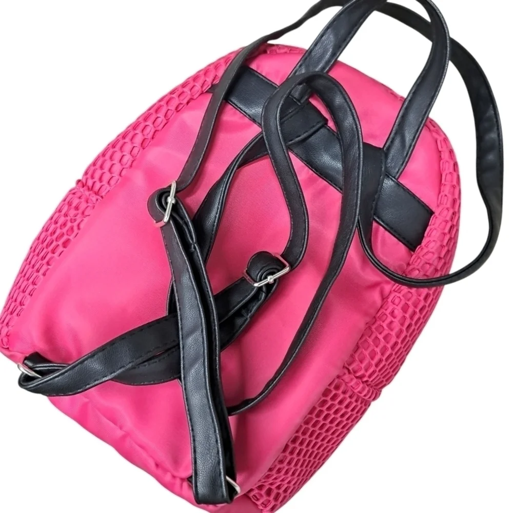 Mesh Pink and Black Backpack with Textured Design